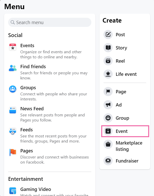 Create a Facebook event