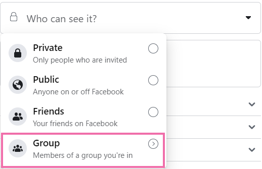 Private, public, or group only Facebook event