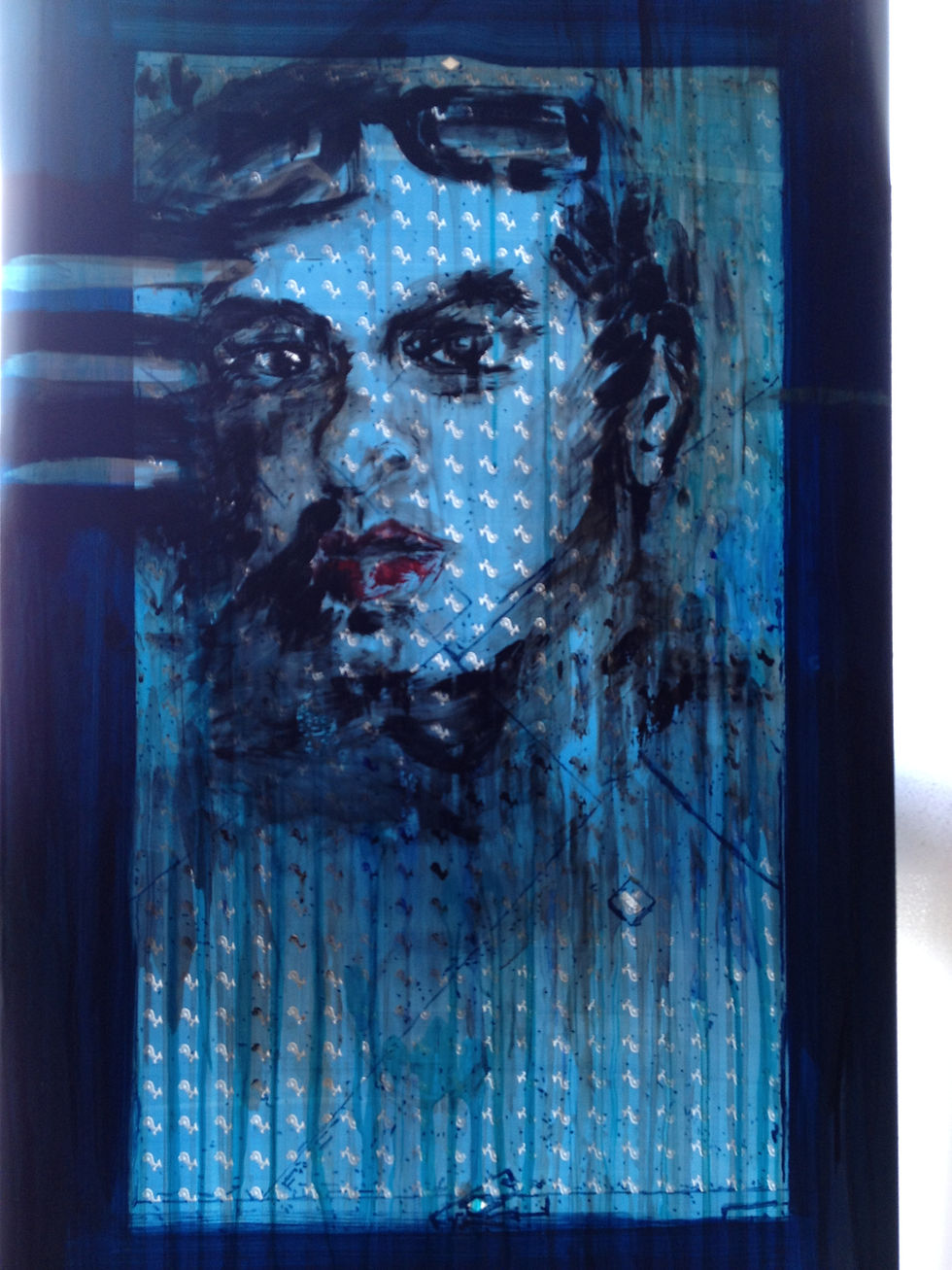 EE-Aquatique Encres sur soie et chassis métal 130X90CM