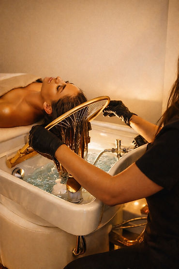 Japanese head spa treatment with water halo rinse at Monarch Haus Head Spa in North Andover MA