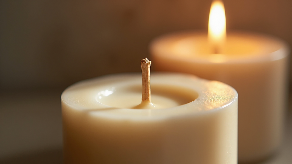 Close-up view of eco-friendly soy wax candle with natural wick
