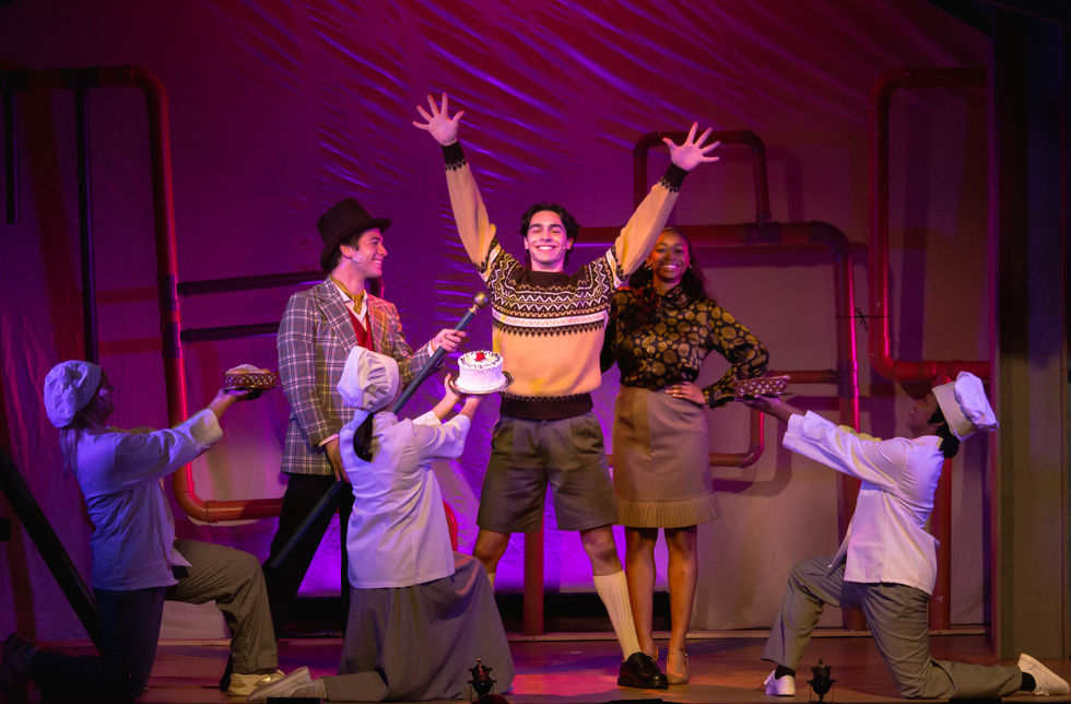 Nicholas Rhew (Augustus Gloop) and the cast of Willy Wonka and the Chocolate Factory
Photo: Danny Sze