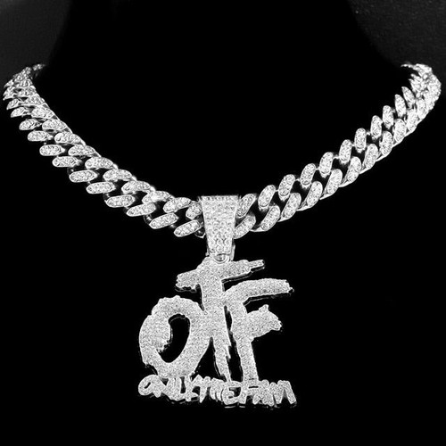 Iced Out OTF Letter Pendant Cuban Link Chain Underground Backroom