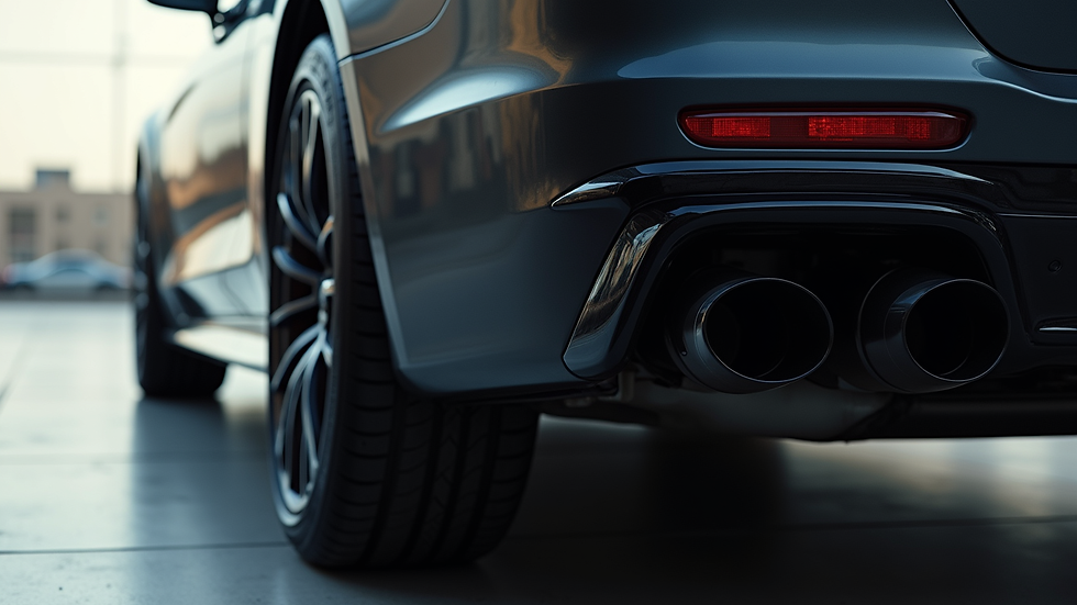 Eye-level view of a luxury car with a custom exhaust system installed