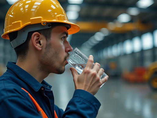 Trabajador industrial hidratándose durante un descanso