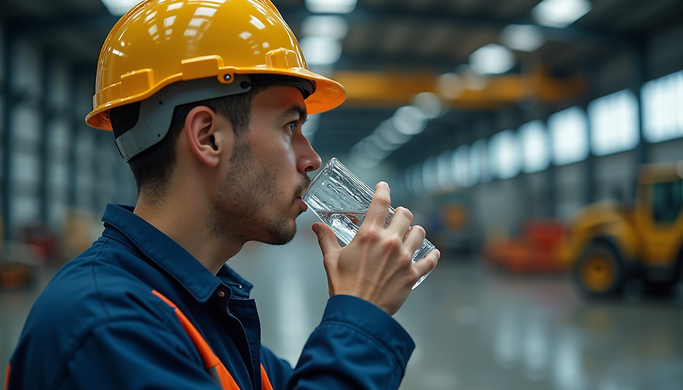 Trabajador industrial hidratándose durante un descanso