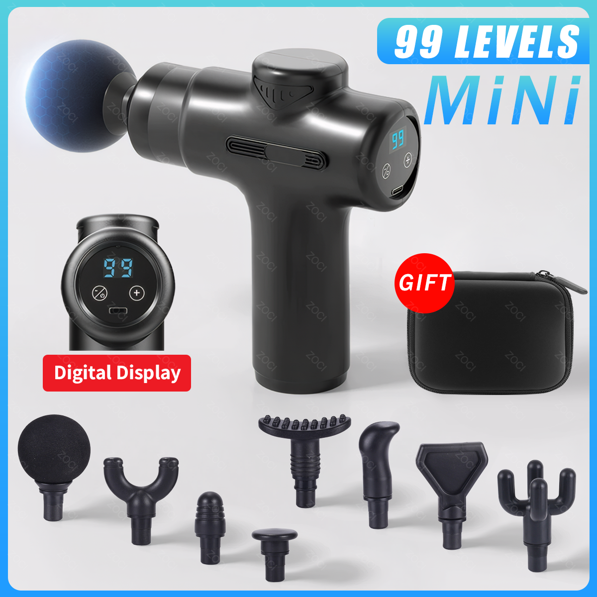 Mini 99 Levels Fascia Gun Handheld Portable Massage Gun Vibration Digital Displa