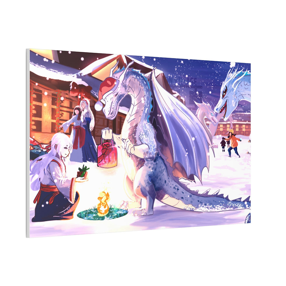 Thumbnail: Fantasy Winter Canvas Art - Magical Dragon Scene