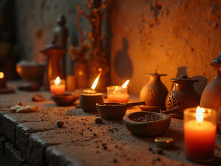 Altar sagrado de Babalawo en Citara, Estado de México para rituales de apertura de caminos y protección.