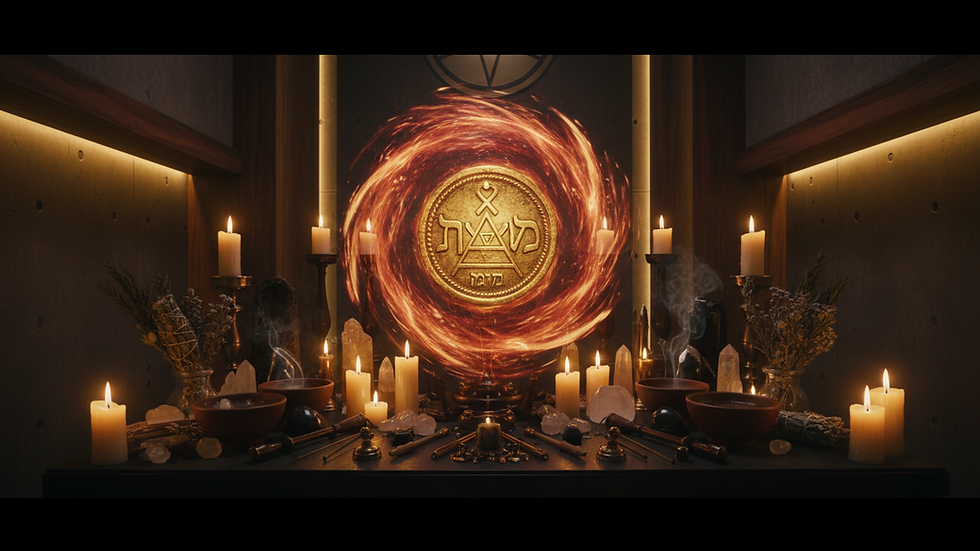 Vista a nivel de ojo del altar tradicional para limpieza espiritual con veladoras y elementos orgánicos