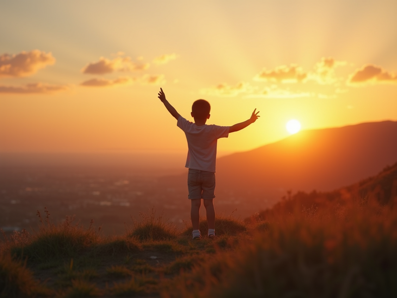 A joyful child lifting their arms at sunrise, representing confidence, hope, and faith found through the Made to Soar parenting classes that help families nurture identity and purpose in Christ.