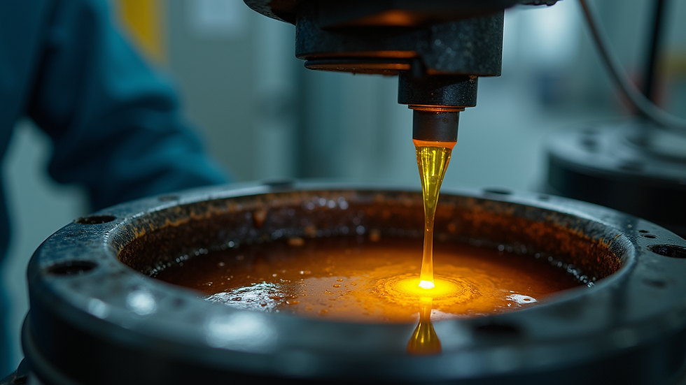 Close-up view of oil sample being collected from industrial machinery