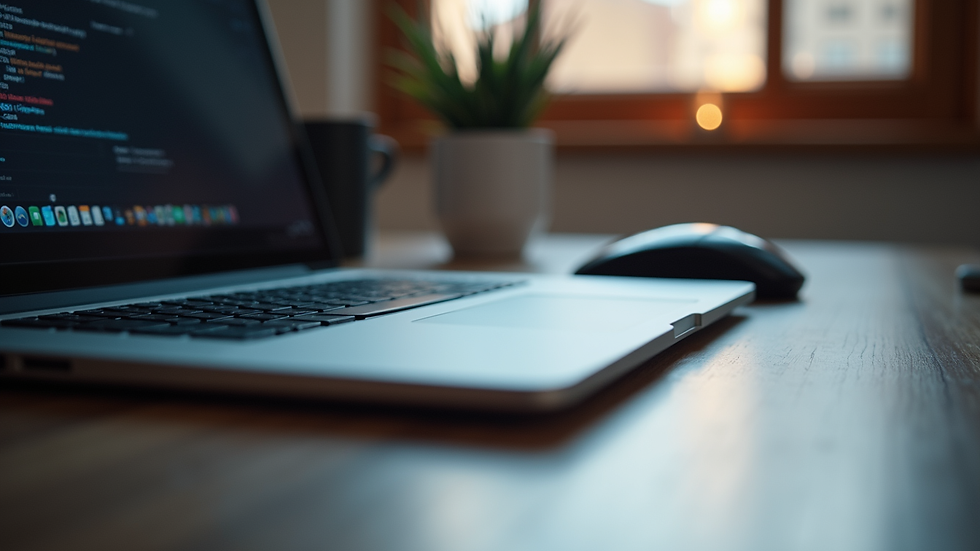 Close-up view of a laptop keyboard and mouse on a desk