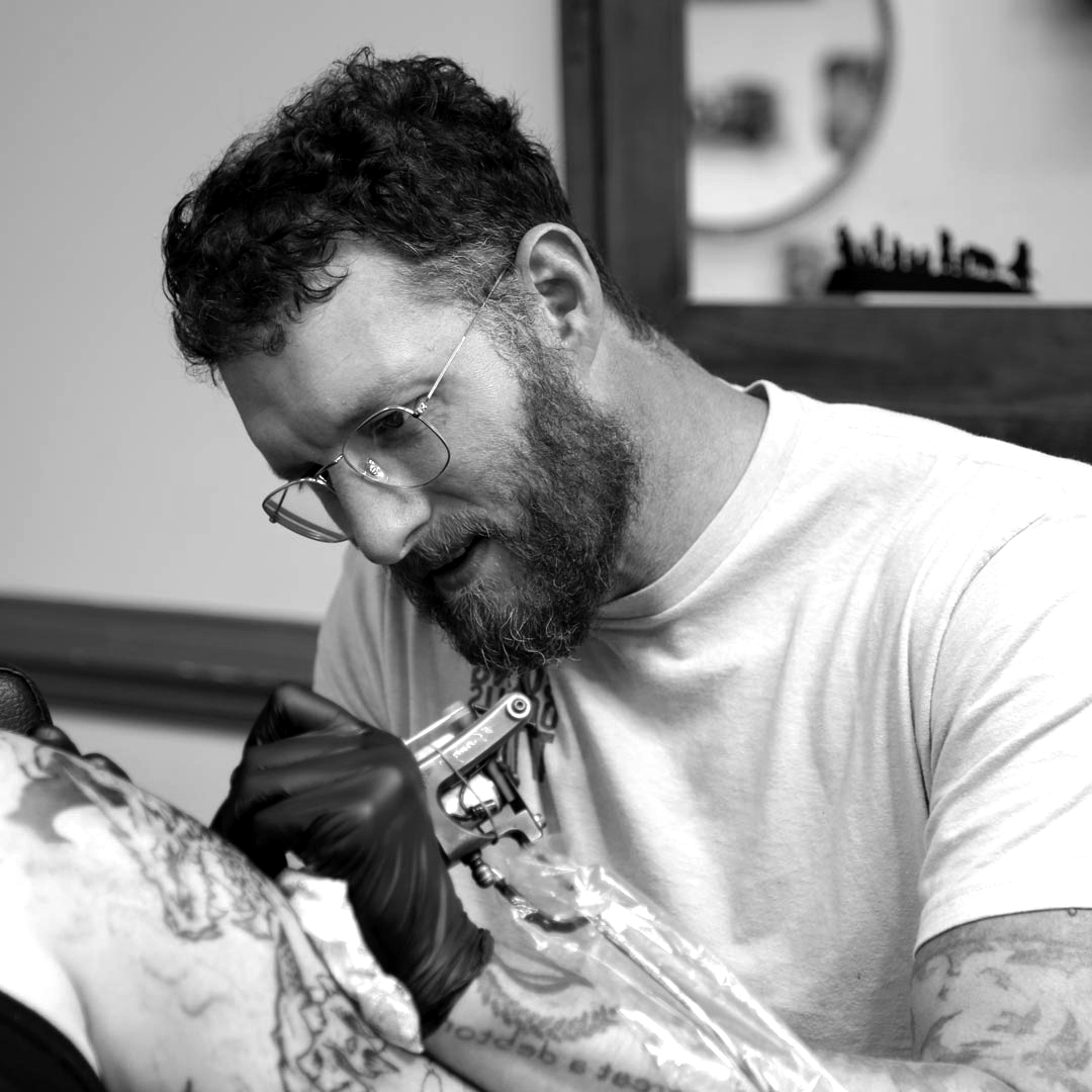 Portrait of Clinton Gifford, tattoo artist at Mad Ethel's Tattoo in Raleigh, NC