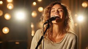 A woman singing into a microphone