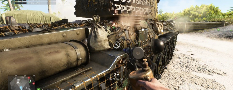 Repairing a tank during combat.
