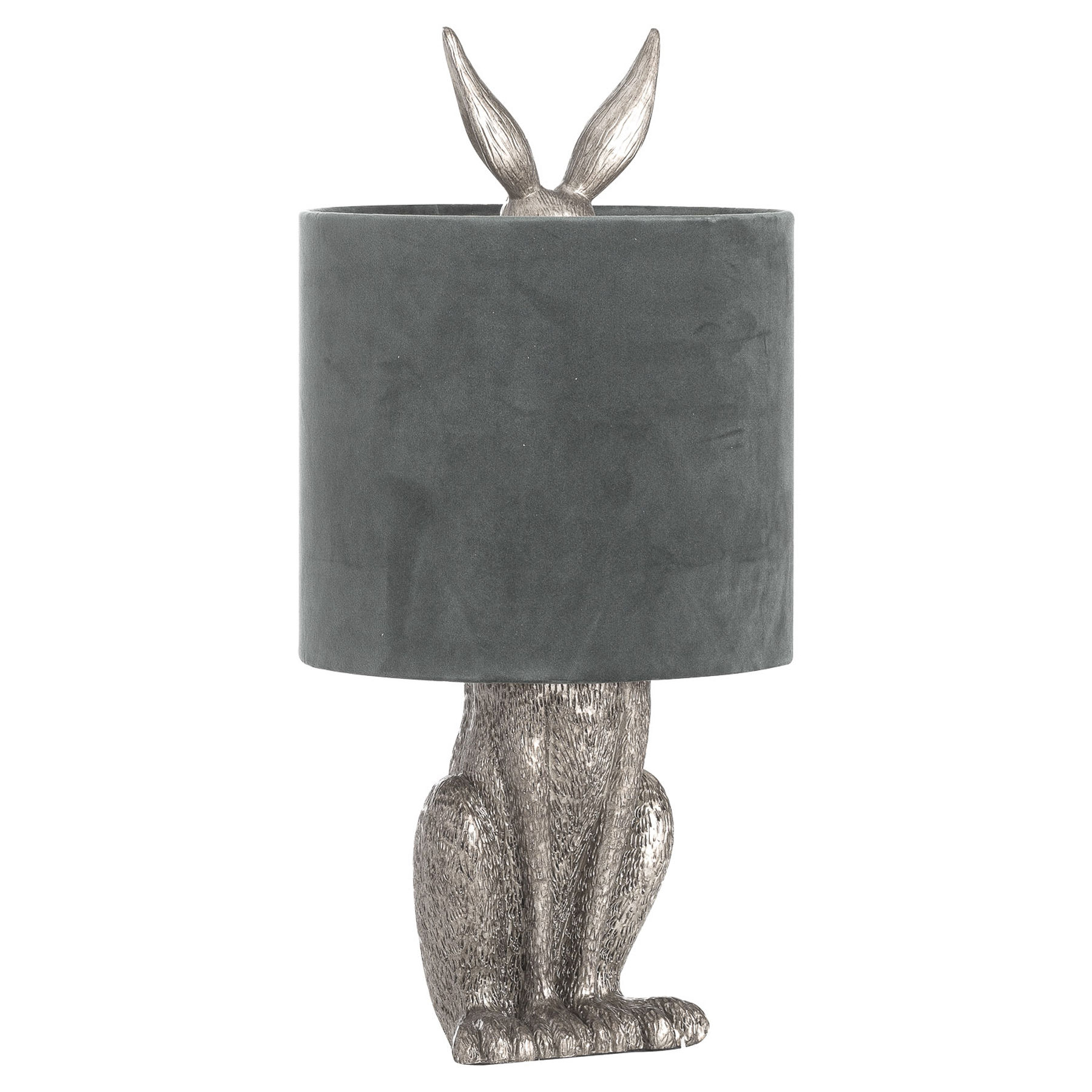 Silver Hare Table Lamp With Grey Velvet Shade