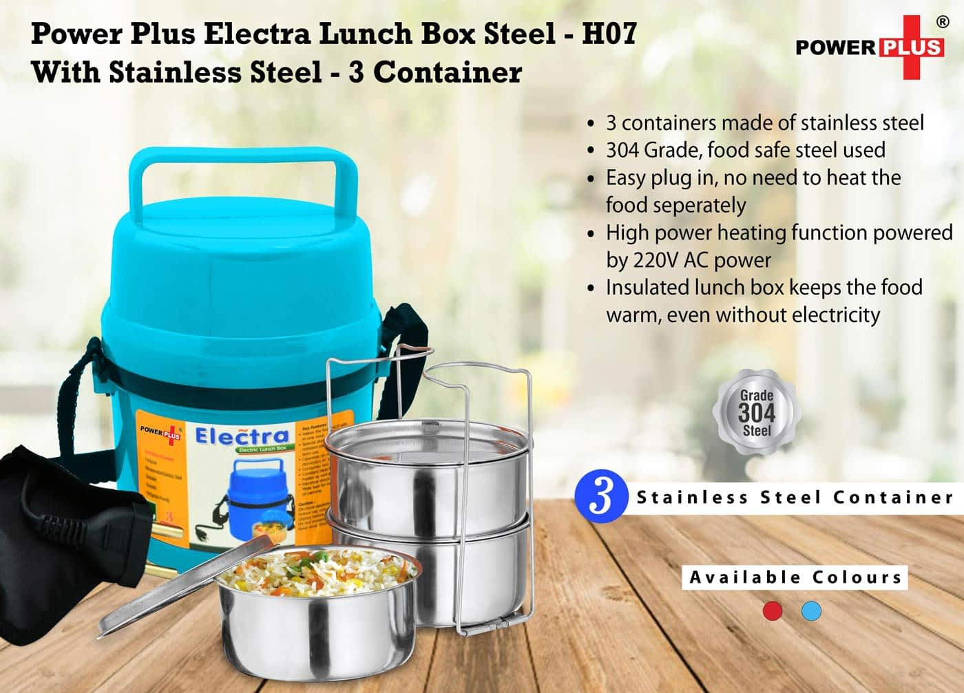 Power Plus Electra Lunch Box Steel – 3 Container