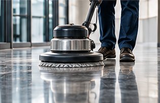Floor machine polishing a gleaming floor