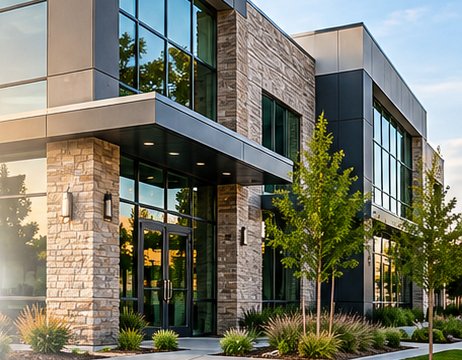 Modern stone and glass commercial office building
