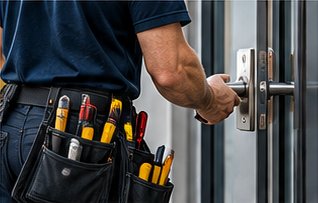 Technician installing commercial door hardware