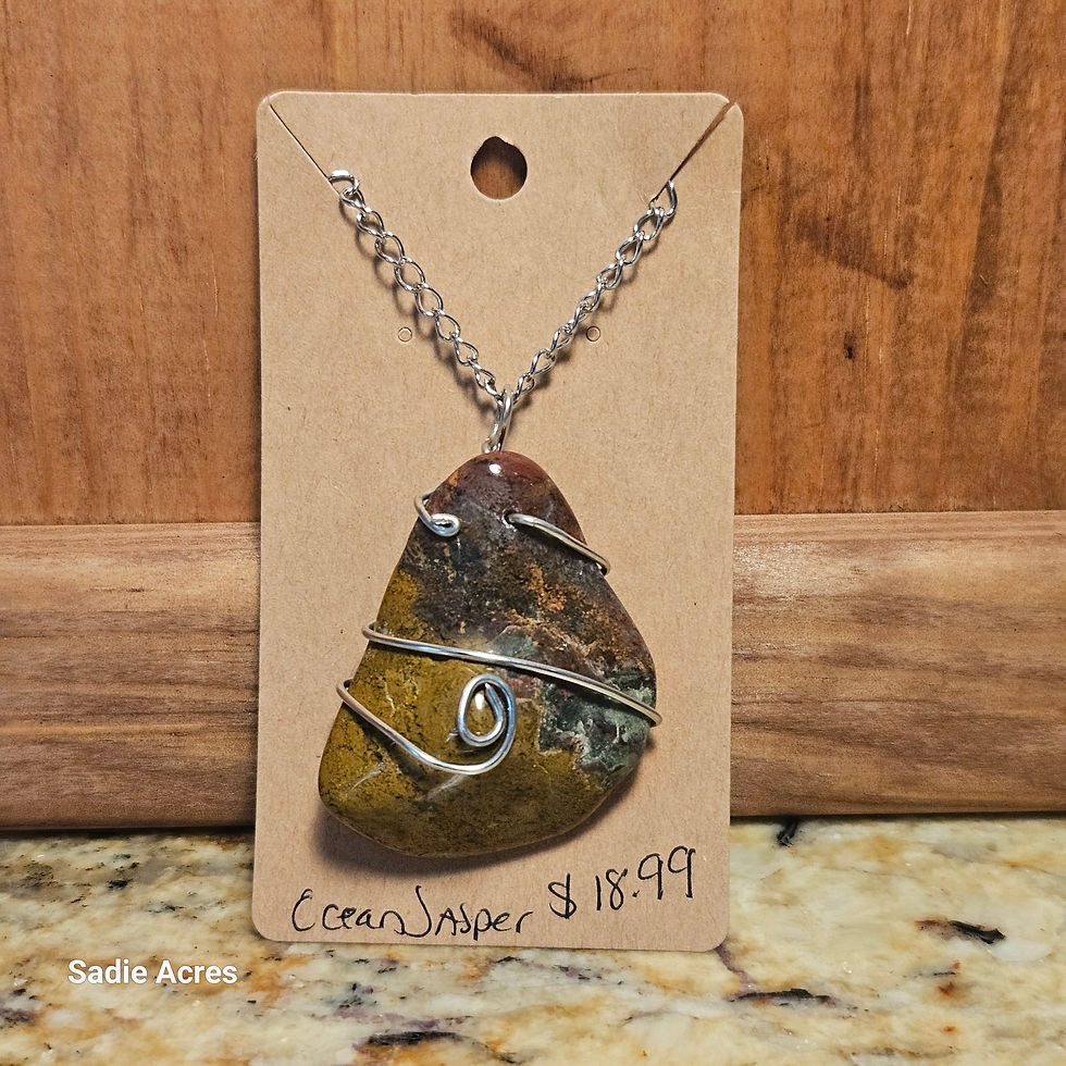 Thumbnail: Wire-wrapped stone pendant necklace, Coon Stone $18.99