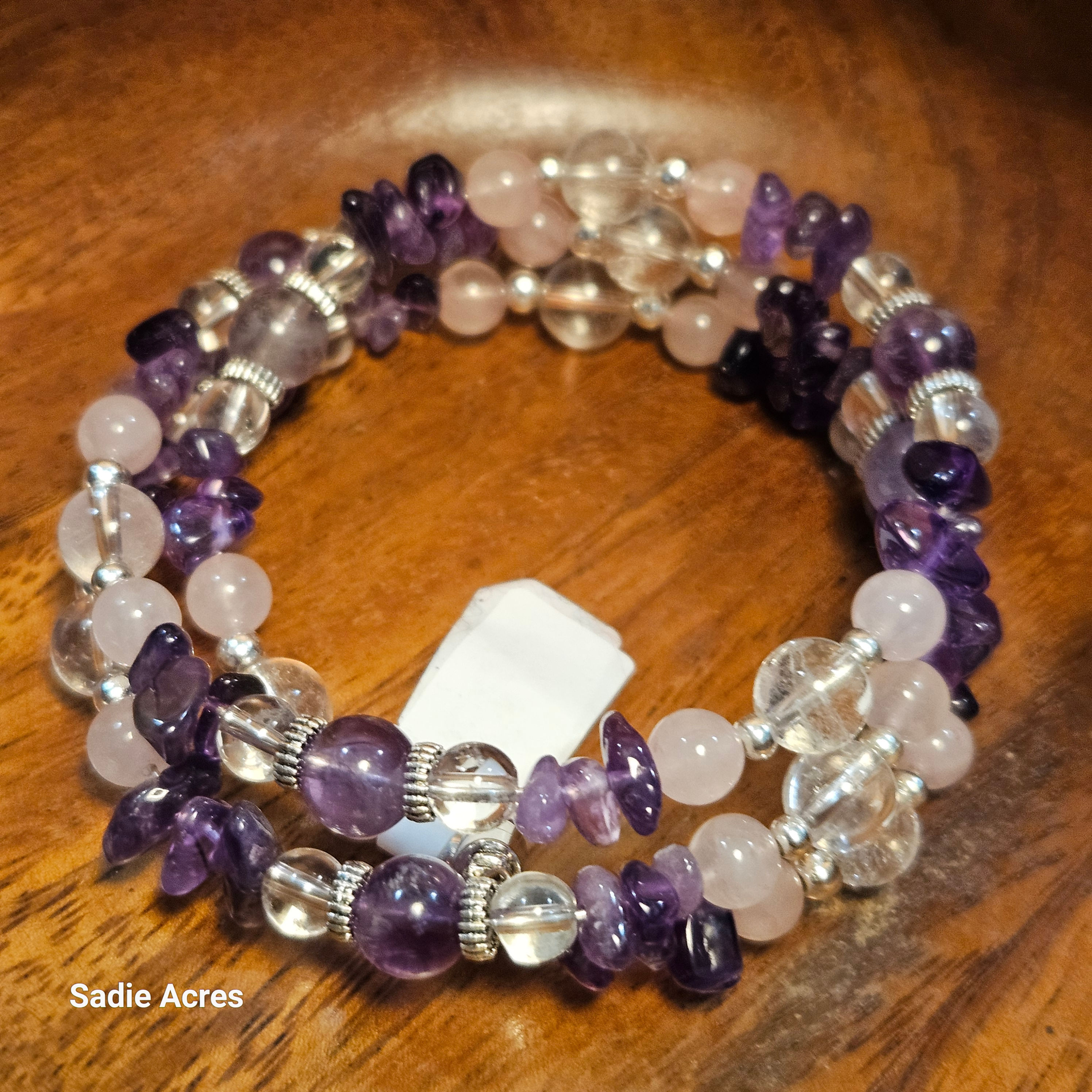 Amethyst and rose quartz beaded bracelet, Sadar Amrit