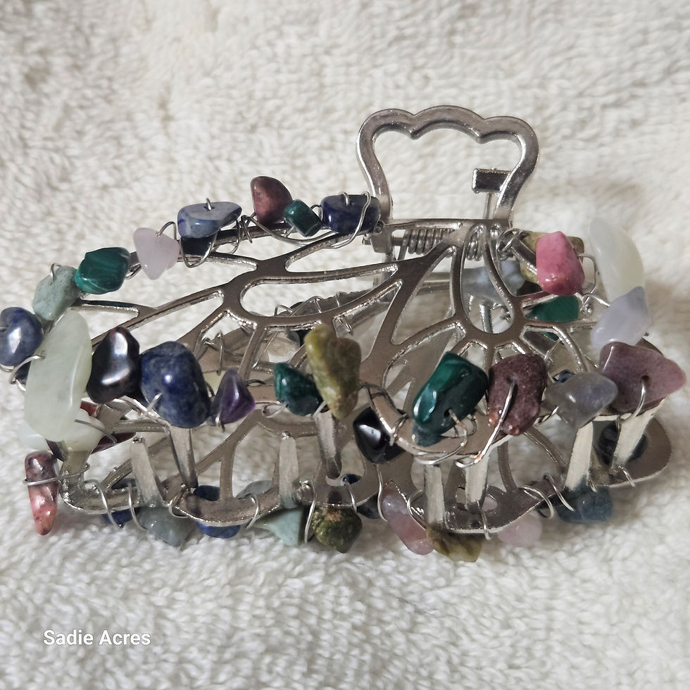 Thumbnail: Silver hair claw clip with colorful raw gemstones
