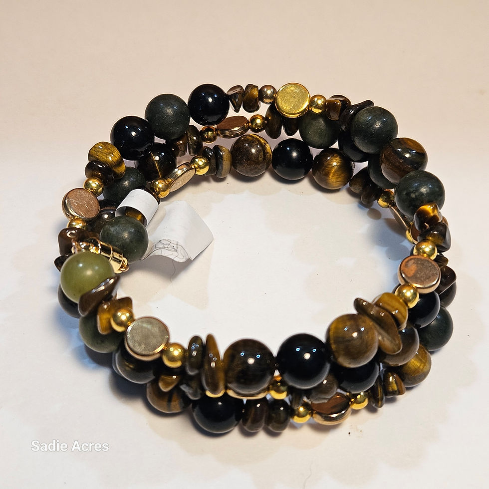 Coiled beaded bracelet with dark and tiger's eye stones