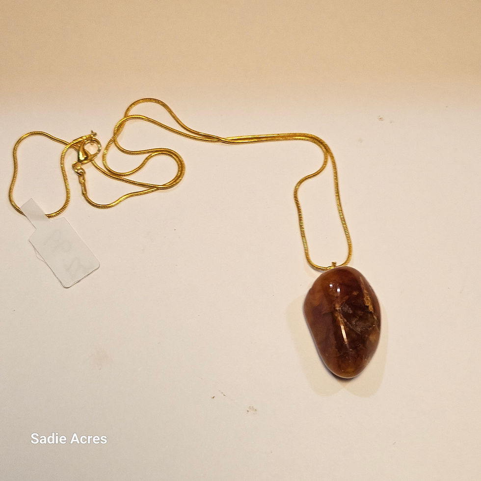 Gold chain with brown oval pendant