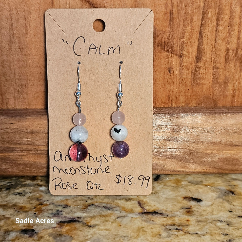 Dangle earrings: Amethyst, moonstone, Rose Qz, 'CALM', $18.99