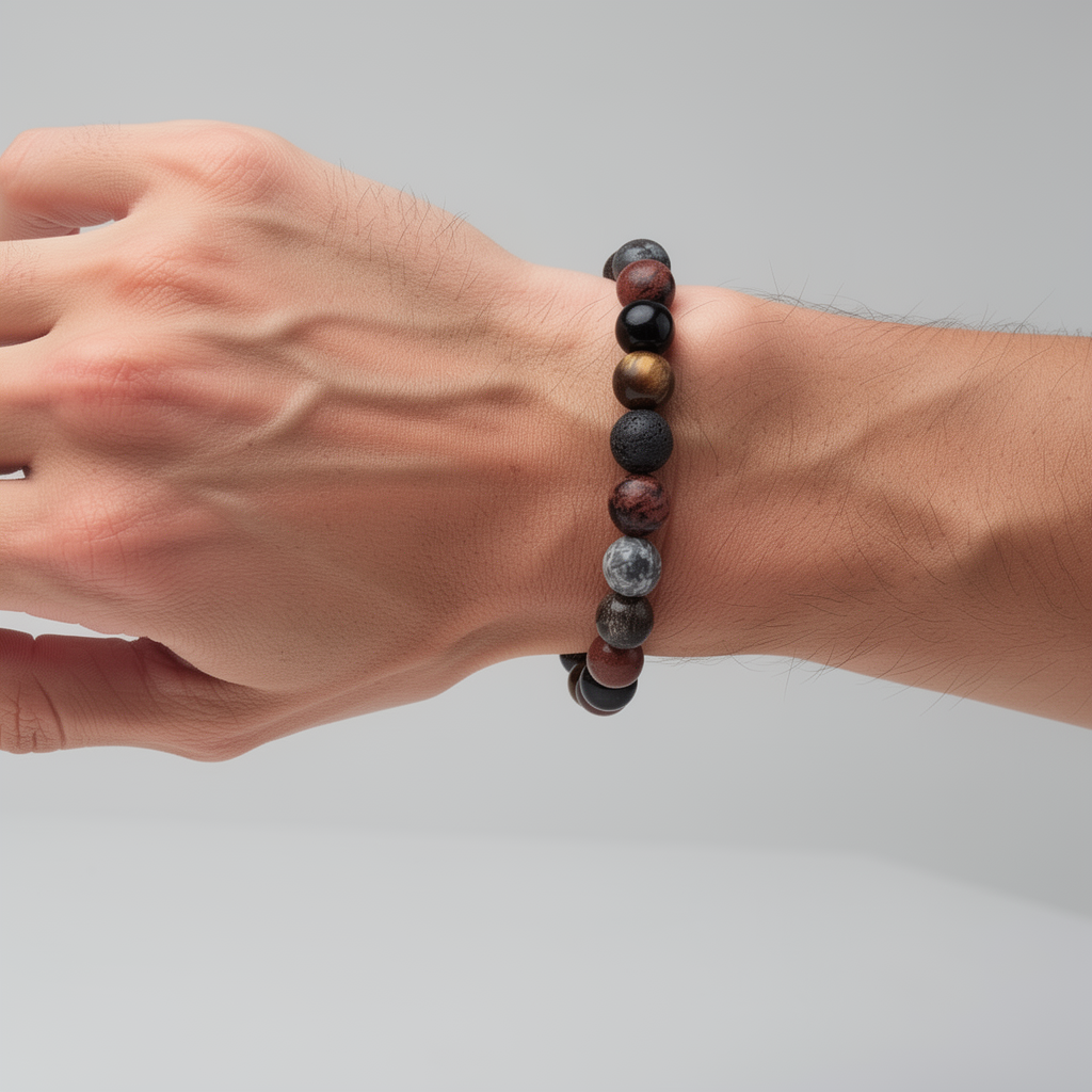 Multi-tone beaded bracelet on a wrist