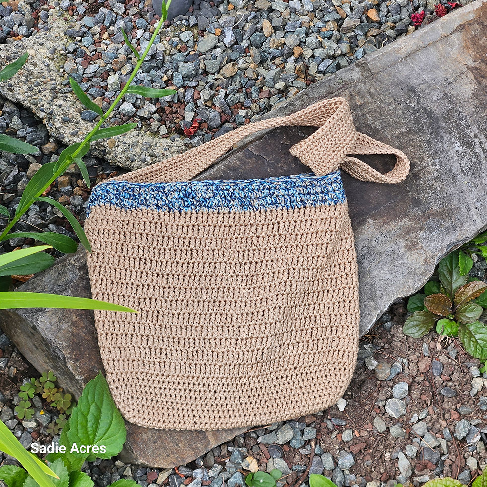Thumbnail: Handmade woven bag with blue fabric trim