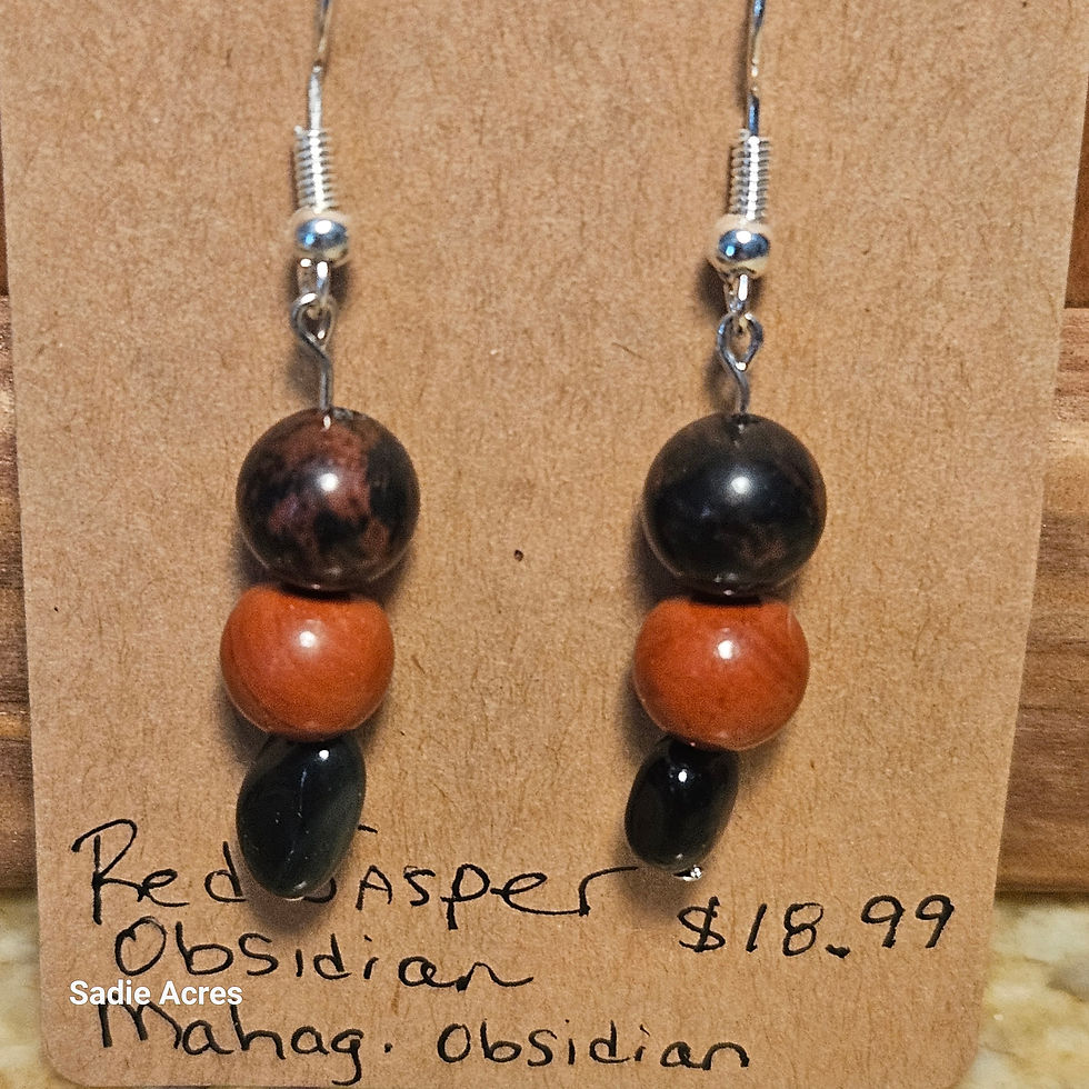 Whale Wind Catcher earrings: Mahogany Obsidian, Red Jasper, Obsidian