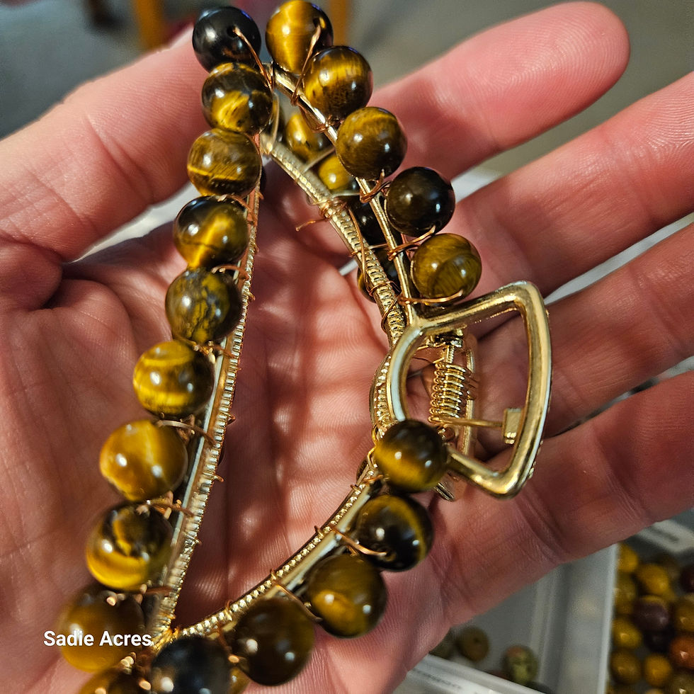 Thumbnail: Handmade crystal claw clip with Tiger's Eye beads