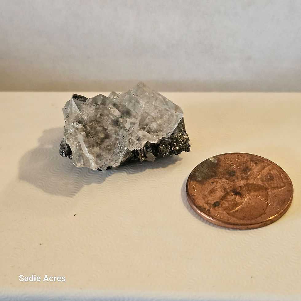 Vanadinite crystal specimen with penny for scale