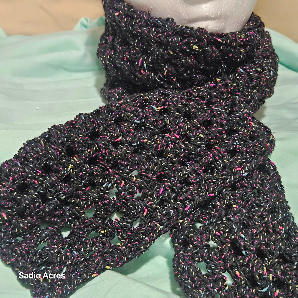Thumbnail: Dark speckled crocheted scarf