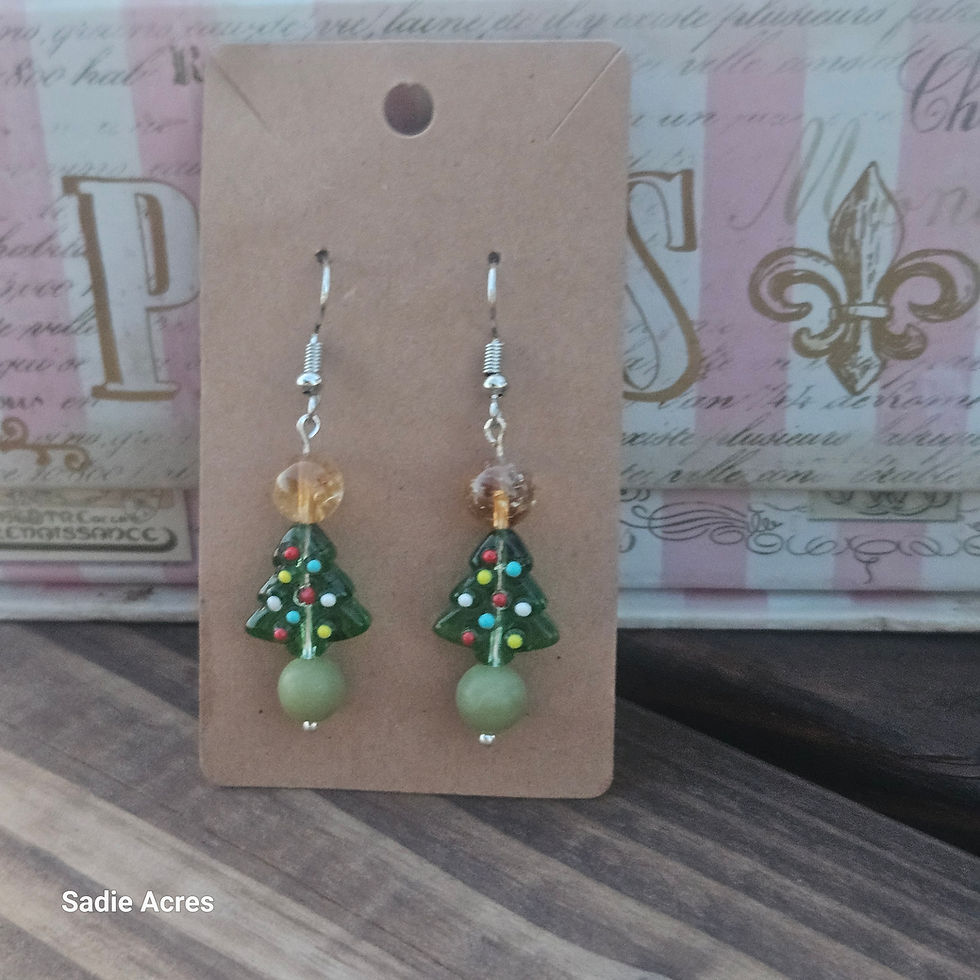 Thumbnail: Handmade Christmas tree earrings with colorful beads