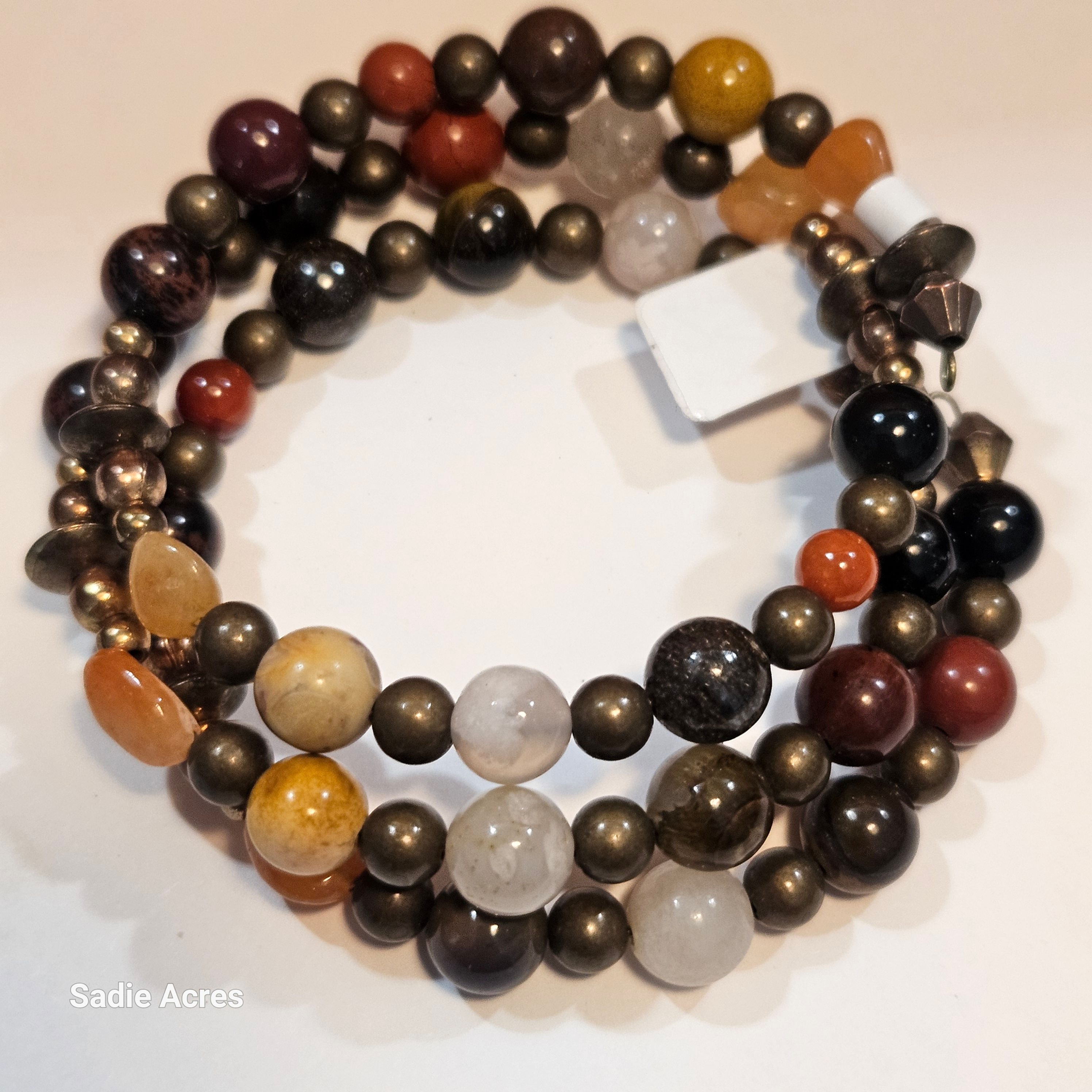 Zebra Double Wrap Bracelet with multi-colored natural stone beads