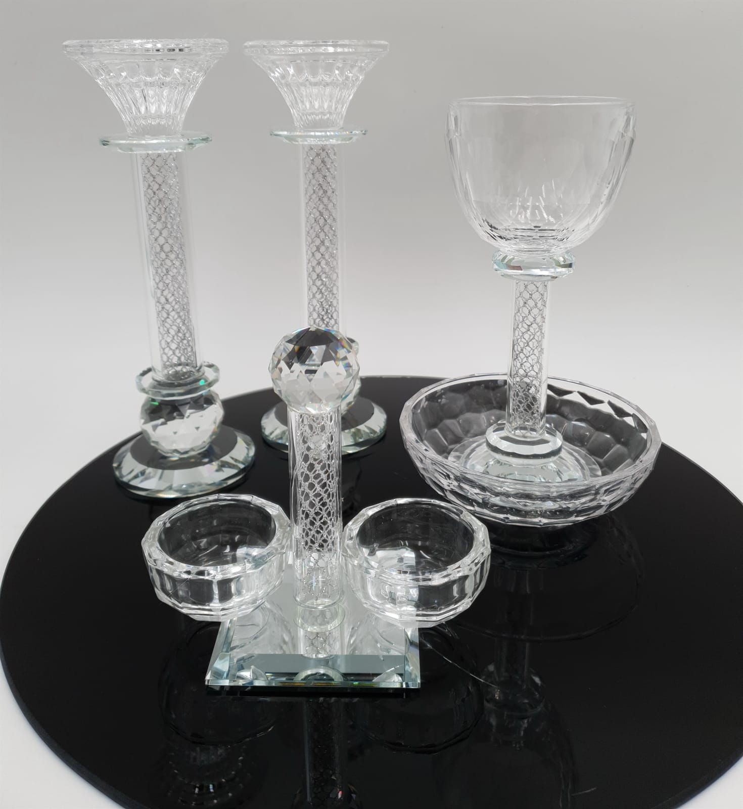 סט שבת קודש קריסטל סליל כסף