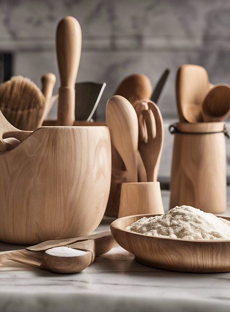 wooden baking utensils in a farm kitchen