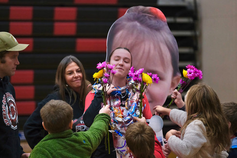 2026 JDHS senior Braith Dihle with family and friends at the Crimson Bears volleyball senior appreci