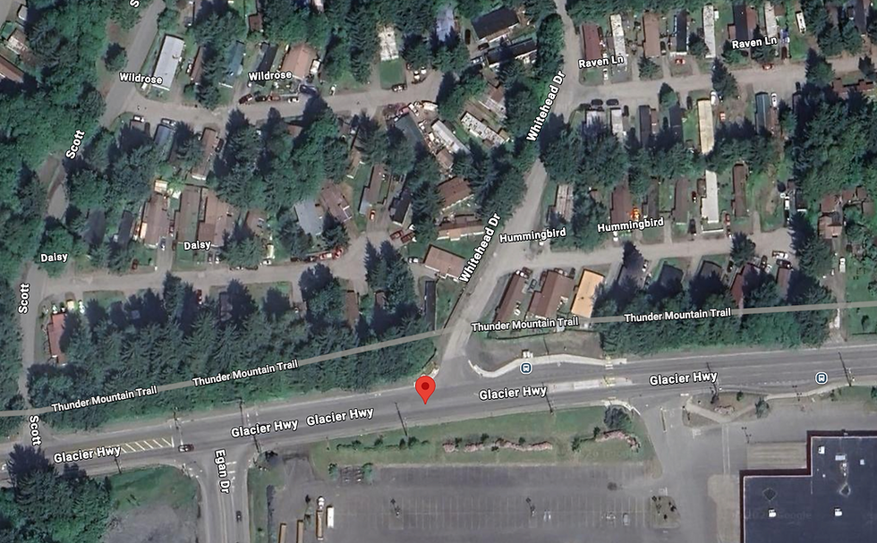 A neighborhood in the 6500 block of Glacier Highway, where a person cleaning a residence reported finding human remains in a chest freezer on Sunday, July 19, 2026. (Google Maps image)