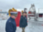 U.S. Sen. Lisa Murkowski, R-Alaska, right, examines a deck of the U.S. Coast Guard’s Storis icebreaker with Corey Kerns, the ship’s commanding officer, during a tour on Friday, Aug. 8, 2025. (Mark Sabbatini / Juneau Independent)