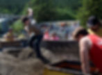 Christian Brown, 17, participates in the teen hand mucking competition during Juneau Gold Rush Days at Savikko Park on Saturday, June 20, 2026. (Mark Sabbatini / Juneau Independent)