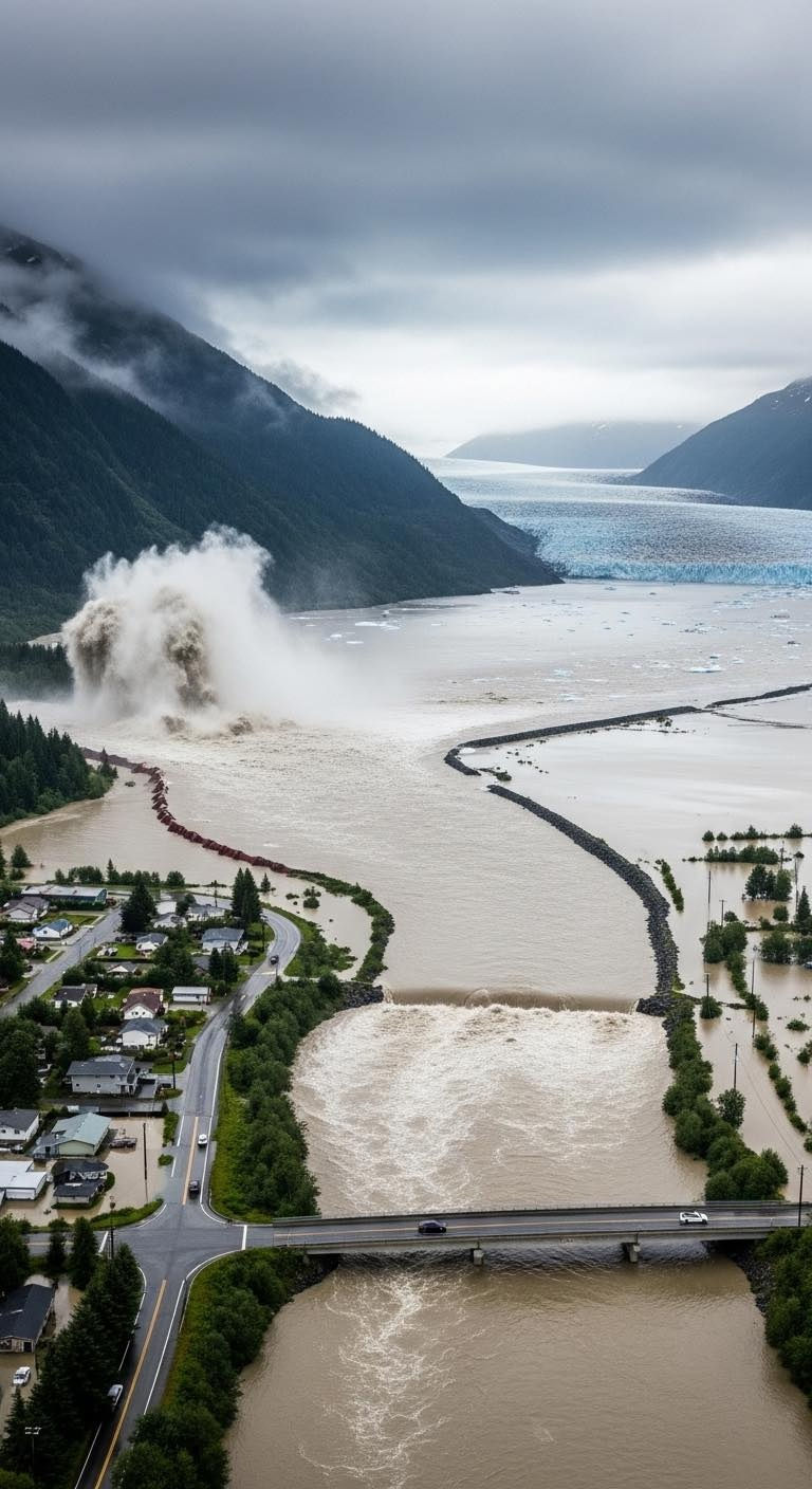 An AI-generated image published on a public Facebook page that references Juneau’s glacial lake outburst flood this week has been shared more than 200 times as of Thursday afternoon.