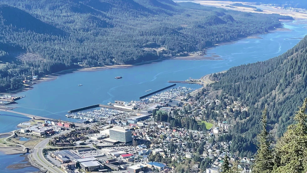 Gastineau Channel extending north of the Douglas Bridge, seen at far left. (Laurie Craig / Juneau Independent)