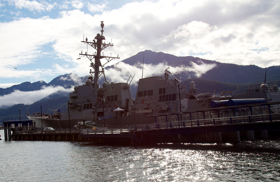The USS Ted Stevens at the Juneau cruise dock on Thursday, Oct. 8, 2026. (Mark Sabbatini / Juneau Independent)