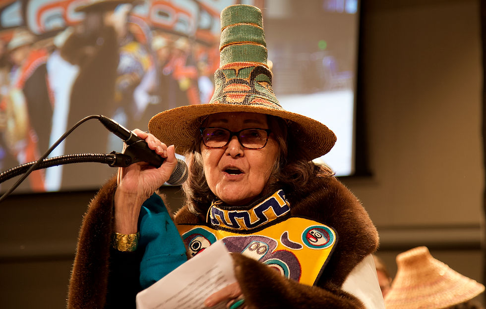 Sealaska Heritage Institute President Rosita Ḵaaháni Worl addresses attendees after the Grand Entrance during Celebration 2026 on Wednesday, June 3, 2026. (Mark Sabbatini / Juneau Independent)