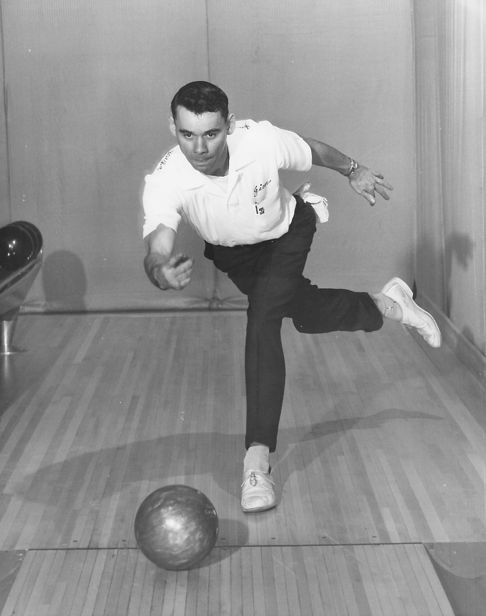 1959 Tuesday Mens Bowling League founder Jim Burgess bowls during early Gastineau Channel Bowling Association days. (Photo courtesy Keith Burgess)